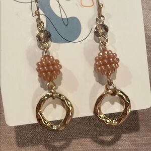 Pink and Gold Hammered Drop Earrings with Textured Beads